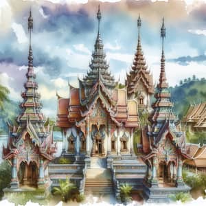 Stunning Thai Temple Watercolor Art