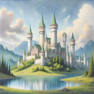 Majestic Fantasy Castle Watercolor Painting