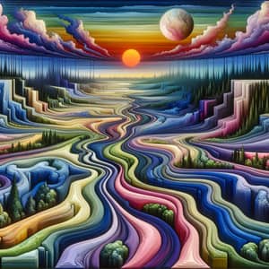 Surreal Abstract Landscape Painting in Blues, Purples & Greens