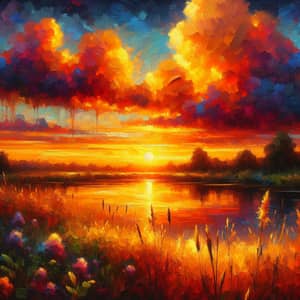 Impressionist Sunset Artwork | Fiery Skyline Painting