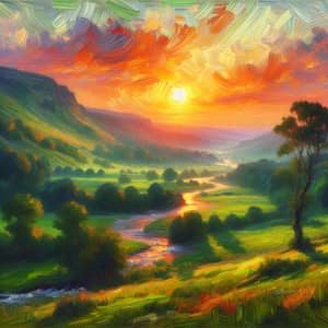 Impressionist Landscape Art: Tranquil Countryside Sunset