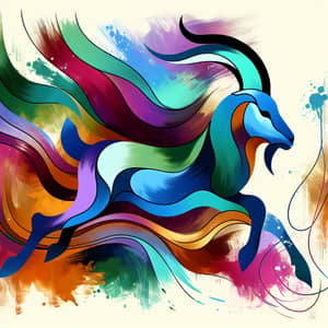 Abstract Vision of a Goat in Fluid Shapes and Bold Colors