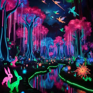 Neon Fantasy World: Enchanting Forest with Bioluminescent Creatures