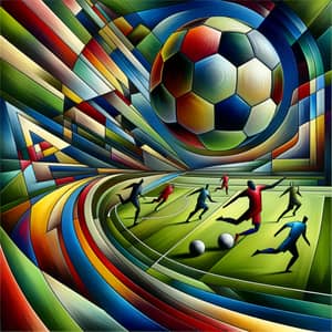 Abstract Soccer Art: Geometric Field & Vibrant Players
