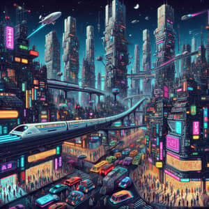 Futuristic Cyberpunk City Landscape - Sci-Fi Urban Night Scene