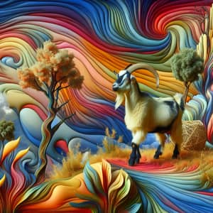 Robust Goat in Abstract Landscape - Surreal & Vibrant Scene