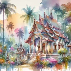 Serene Thai Temple Watercolor Painting
