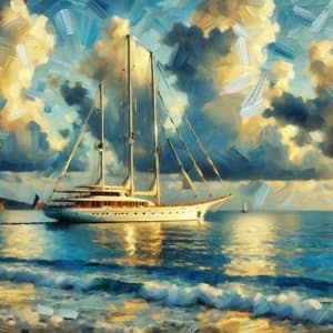 Luxury Yacht Painting - Serene Ocean Impressionist Art