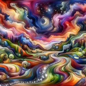 Abstract Landscape Art | Colorful Sky & River Scene