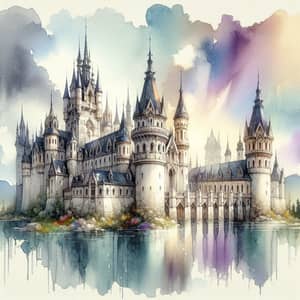 Detailed Fantasy Castle Watercolor - Enchanting Gothic Architecture
