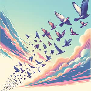 Vector Illustration of Freedom | Birds Soaring in Colorful Sky