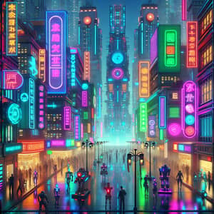 Bustling Cyberpunk Cityscape with Neon Signs