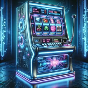 Futuristic Slot Machine - Neon Glowing Reels & Holographic Symbols
