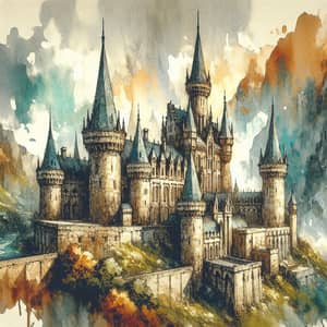 Fantasy Painting of Majestic Medieval Castle in Lush Green Landscape ...