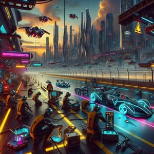 Futuristic Cyberpunk Pit Lane - High-Tech Racing Scene