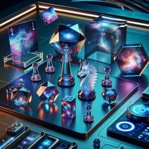 Futuristic Game Items | Holographic Cards, Glass Chess, Dice & More