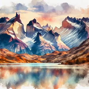 Tranquil Mountain Range in Watercolor Painting