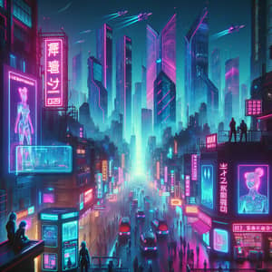 Futuristic Cyberpunk Scene in Neon Cityscape