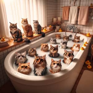 Delightful Cats Enjoying a Joyful Bath Experience