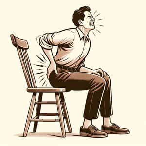 Funny Illustration of Middle-Eastern Man Experiencing Lower Back Pain