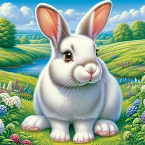 Female Rabbit in Idyllic Field | White Fur, Brown Eyes