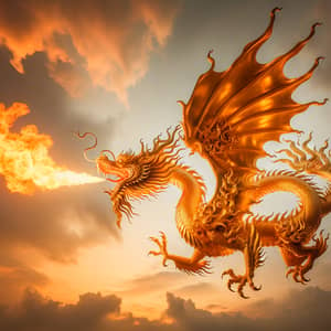 Majestic Fire-Breathing Dragon Soaring in the Sky