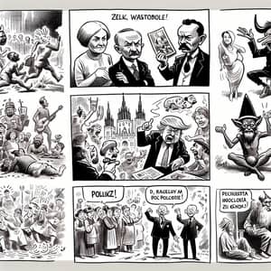Political Satirical Sketches | 19th Century Polish Comic Style