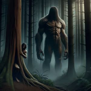 Mysterious South Asian Male Creature in Eerie Forest