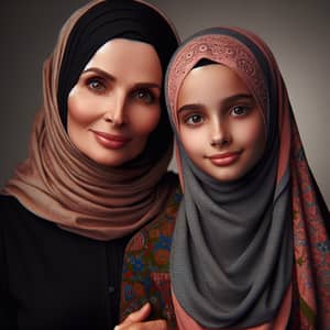 Middle-Eastern Muslim Mother and 12-year-old Daughter Portrait