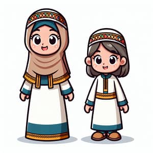 Middle-Eastern Muslim Mother and Daughter Cartoon Characters