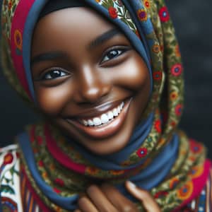 Joyful Black Muslim Girl in Vibrant Hijab | Positive Emotions