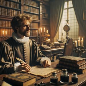 Historical Philosopher in 16th Century Setting | Intellectual Study Room