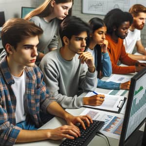Diverse Youth Working on Statistics in Computer Lab