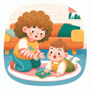 Cheerful Babysitter Playing with Adorable Toddler | Homey Children's Book Scene