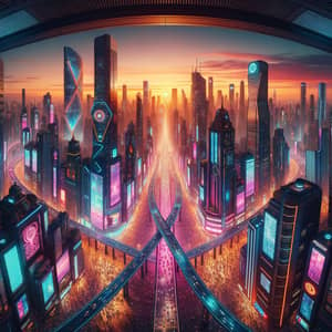 Neon-lit Cyberpunk Cityscape at Sunset