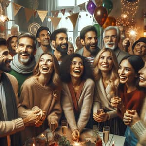 Diverse New Year Celebration: Joyful Men and Women Holding Hands
