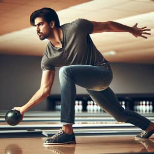 Intense Middle-Eastern Male Bowling Player in Action
