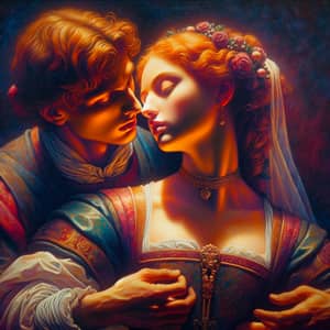 Renaissance Style Oil Painting of Passionate Embrace