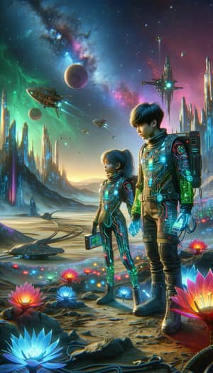 Cyberpunk Space Travelers: Boy and Girl Explorers