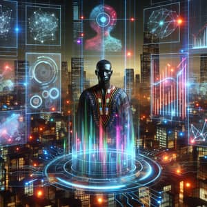 Futuristic Data Analysis in Cyberpunk Cityscape | Cultural Fusion