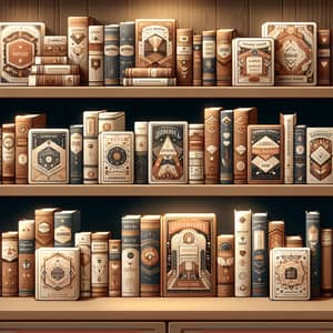 Professional Book Illustrations on Wooden Bookshelf