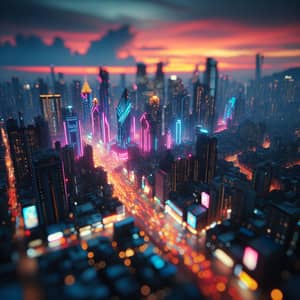 Futuristic Cityscape at Dusk with Cyberpunk Aesthetics