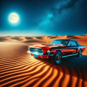 Vintage Red Ford Mustang in Desert | Tranquil Scene