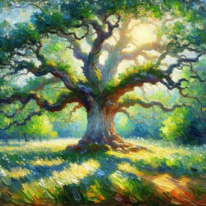 Majestic Oak Tree in Impressionist Style - Nature's Timeless Beauty