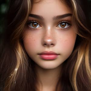 Captivating 16-Year-Old Girl with Gold Highlights in Brown Hair