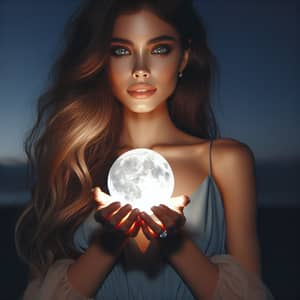 Beautiful Middle-Eastern Woman Holding Radiant Moon