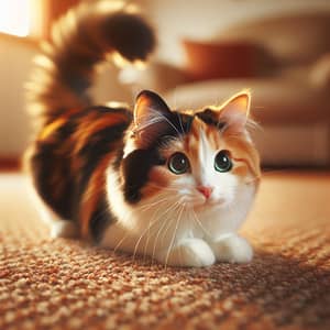 Playful Calico Cat in Comfortable Domestic Setting