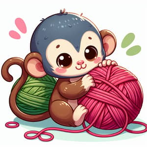 Cute Monkey Playing with Ball of Yarn - Fun and Playful