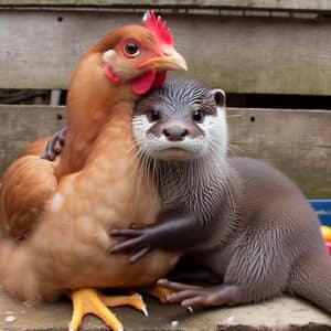 Chicken and Otter Hugging - Heartwarming Wildlife Friendship