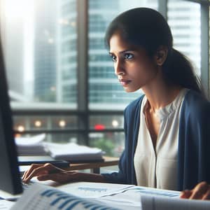 Professional South Asian Female Accountant Working on Computer